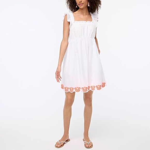 J. Crew Dresses & Skirts - NWT JCREW Flutter-sleeve mini cotton dress with neon embroidery 10